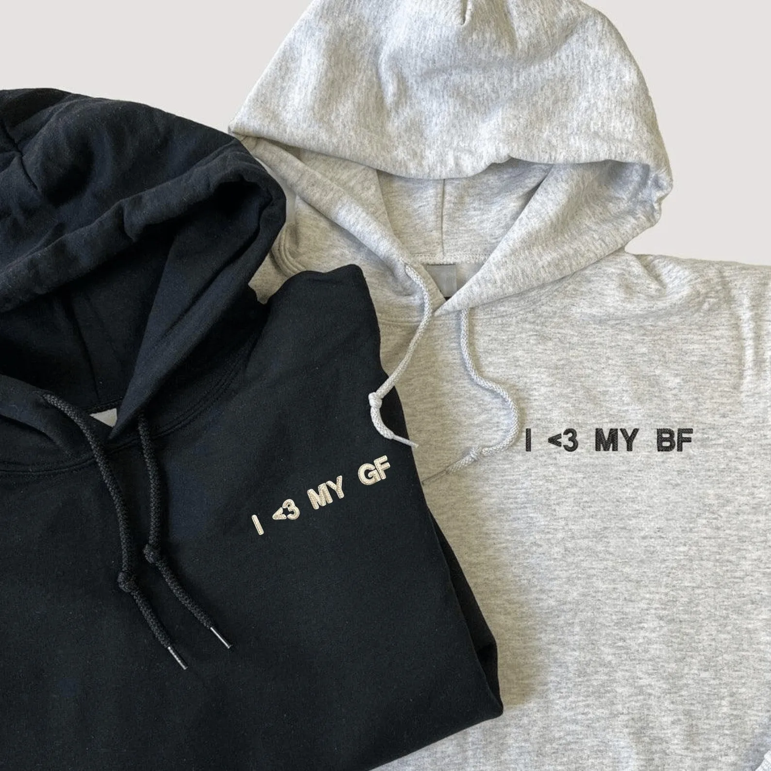 Matching Couple Hoodies - "I <3 My GF/BF" Custom Embroidered Sweatshirts For Couples