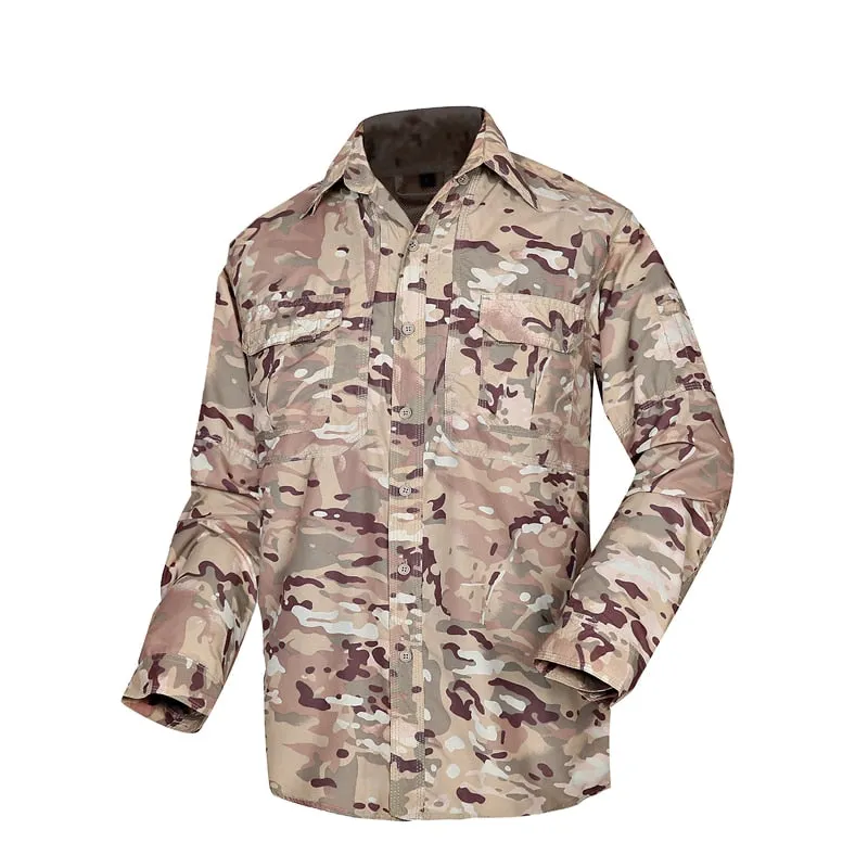 Men's Tactical Shirt Military Camouflage Long Sleeve Fast Dry Lightweight Outdoor Jacket Shirt