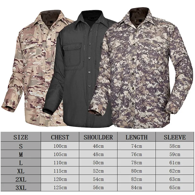 Men's Tactical Shirt Military Camouflage Long Sleeve Fast Dry Lightweight Outdoor Jacket Shirt