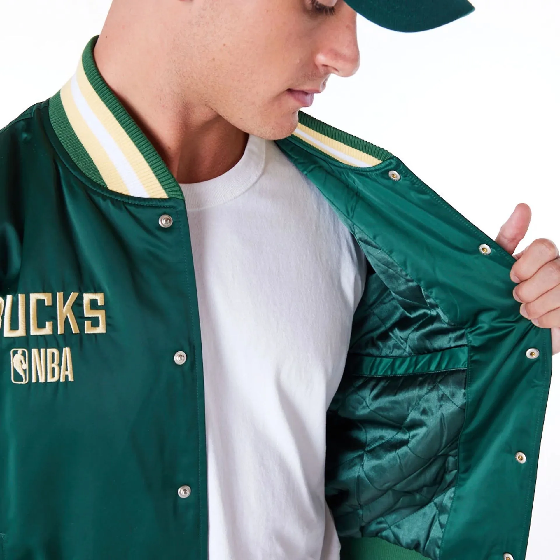 Milwaukee Bucks NBA Satin Dark Green Bomber Jacket
