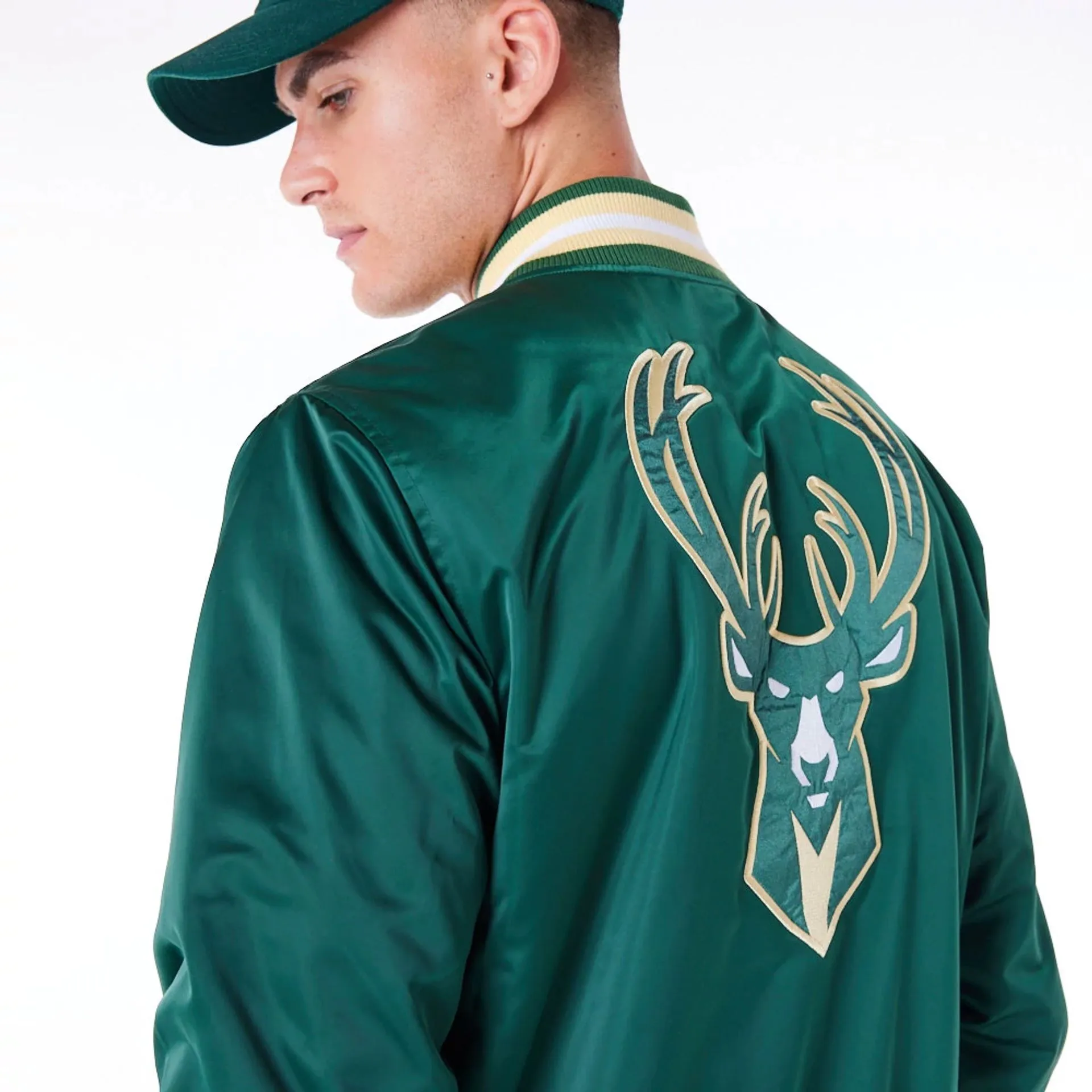 Milwaukee Bucks NBA Satin Dark Green Bomber Jacket