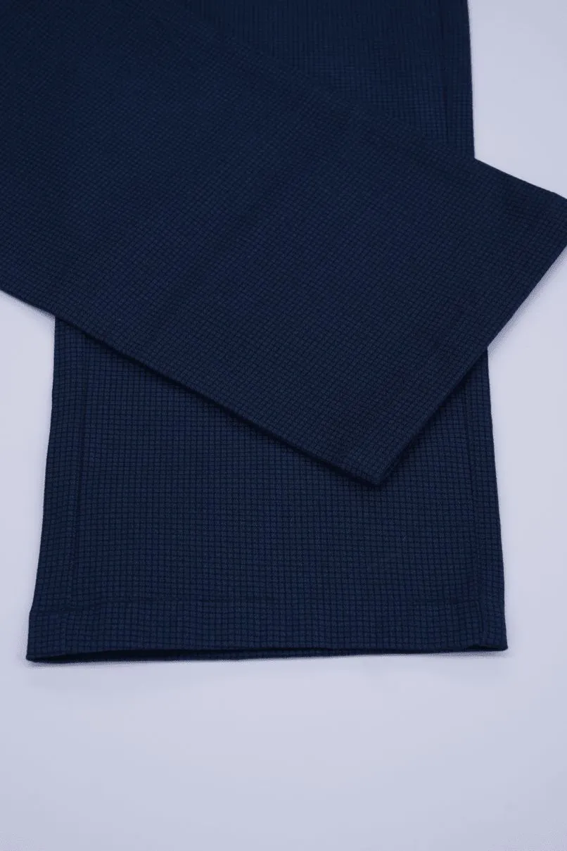 Navy Checked - 2 way stretch - COTTON PANT