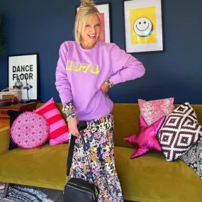 Neon Embroidered Year of Birth Lavender Sweatshirt