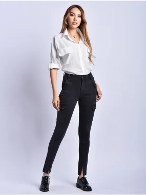 Nvuvu Black Skinny Fit Chinos Split Jeans