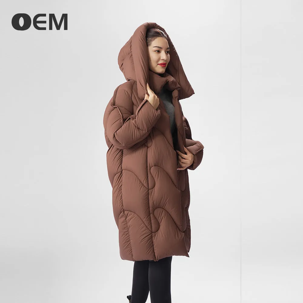 OEM new fashionable hooded long down jacket