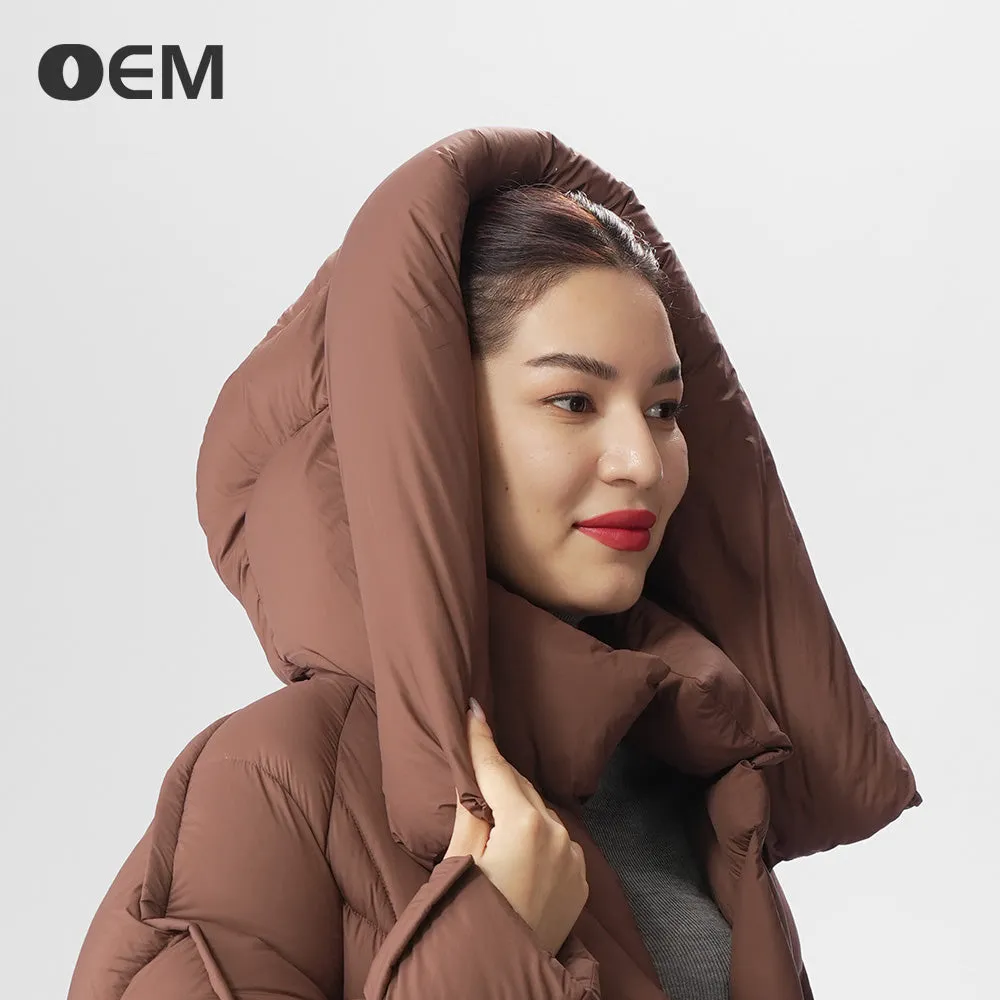 OEM new fashionable hooded long down jacket