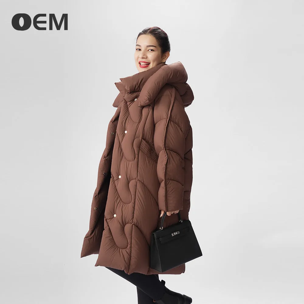 OEM new fashionable hooded long down jacket