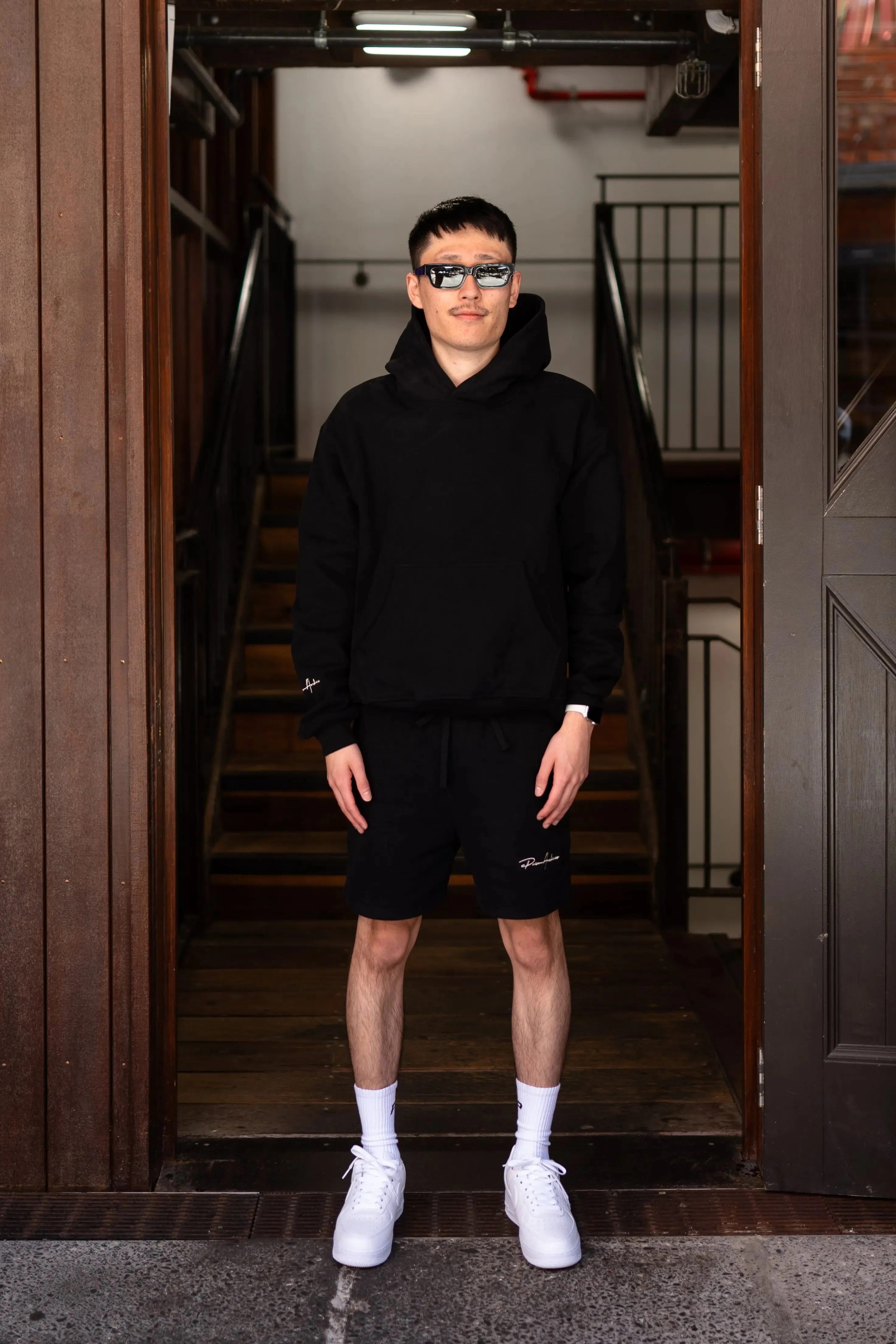 Prior Embroidery Logo Oversized Cropped Hoodie Onyx