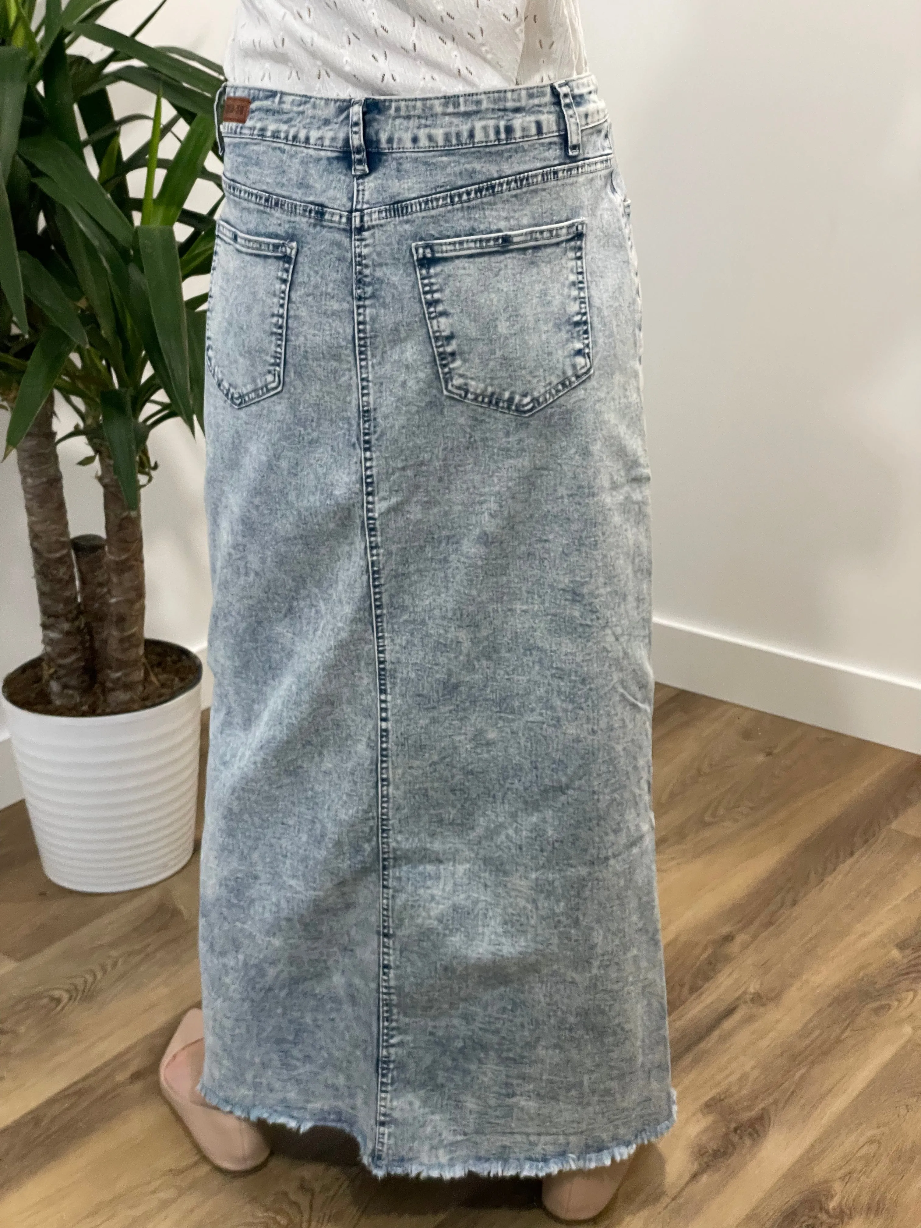 "Alice" Long Denim Skirt in Sand Blush