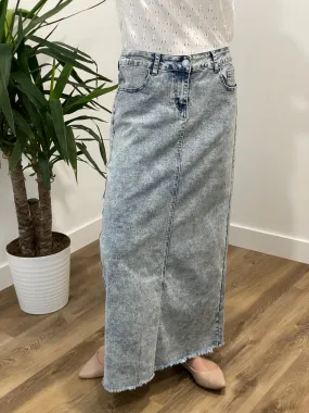 "Alice" Long Denim Skirt in Sand Blush