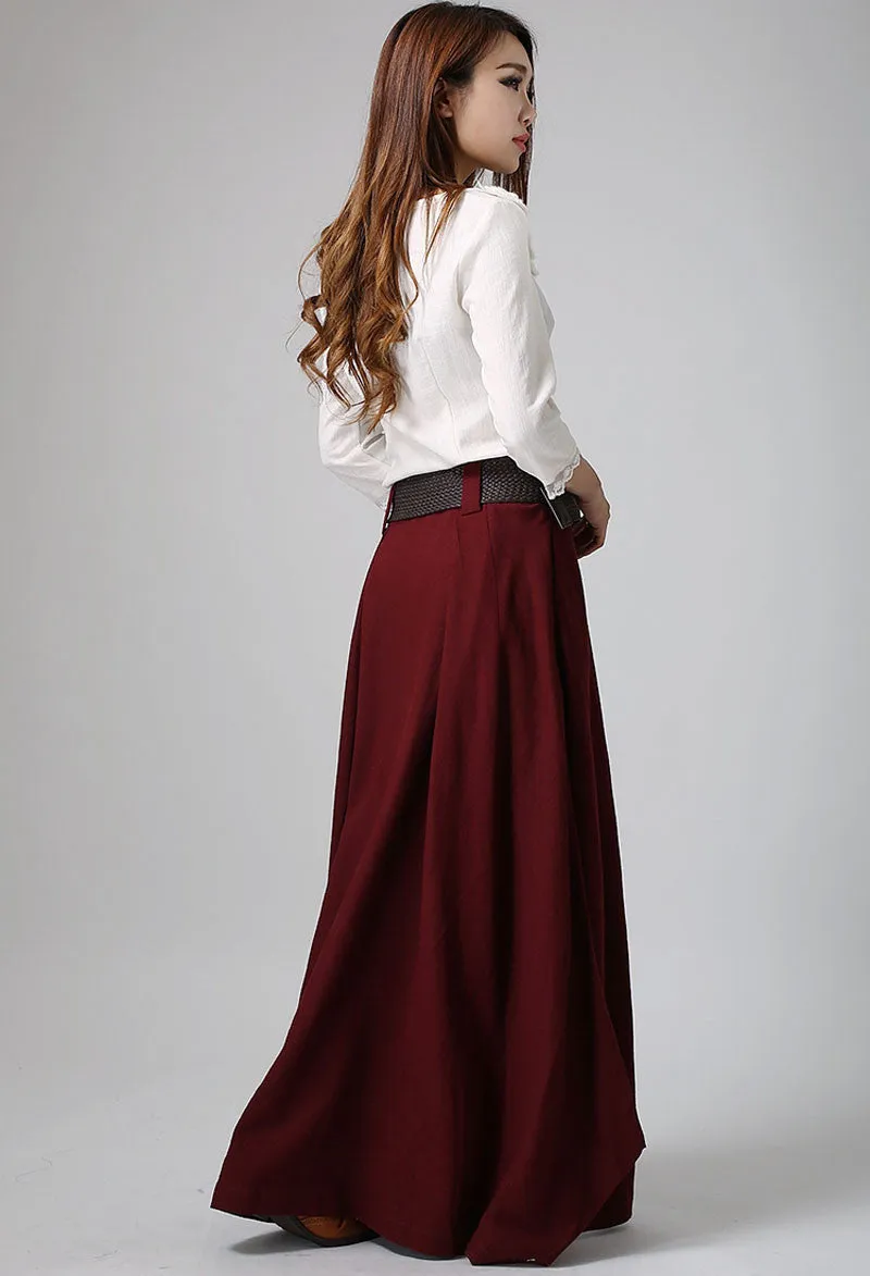 Red maxi linen skirt for women, custom made by xiaolizi 0910#