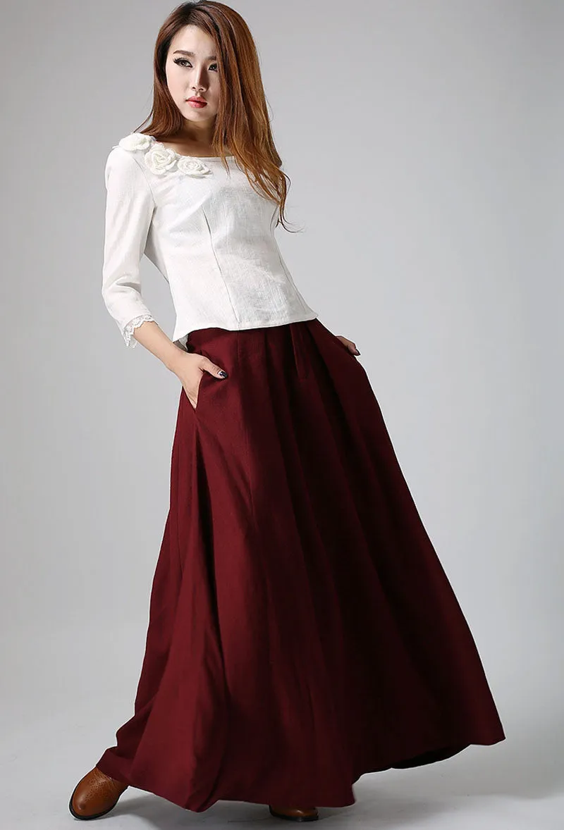 Red maxi linen skirt for women, custom made by xiaolizi 0910#
