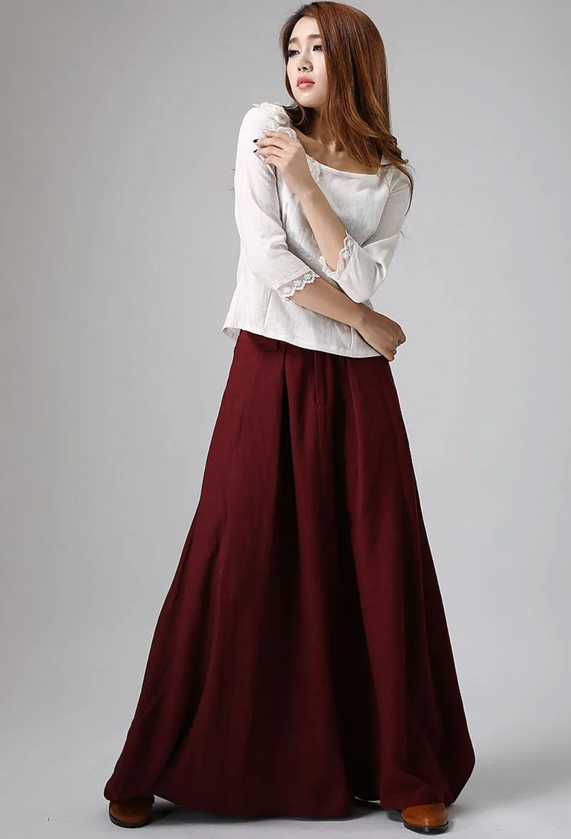Red maxi linen skirt for women, custom made by xiaolizi 0910#