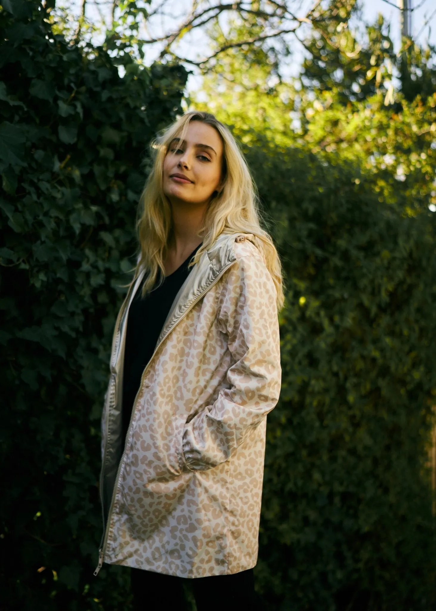 Reversible All Weather Jacket with Animal Print in Beige