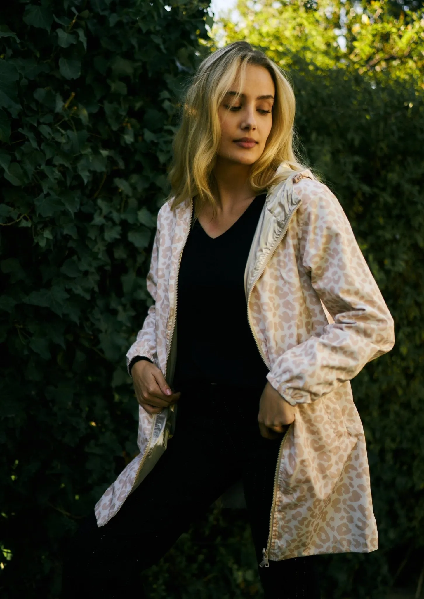 Reversible All Weather Jacket with Animal Print in Beige