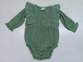 Sage Green Solid Color Full Sleeves Ruffle Romper
