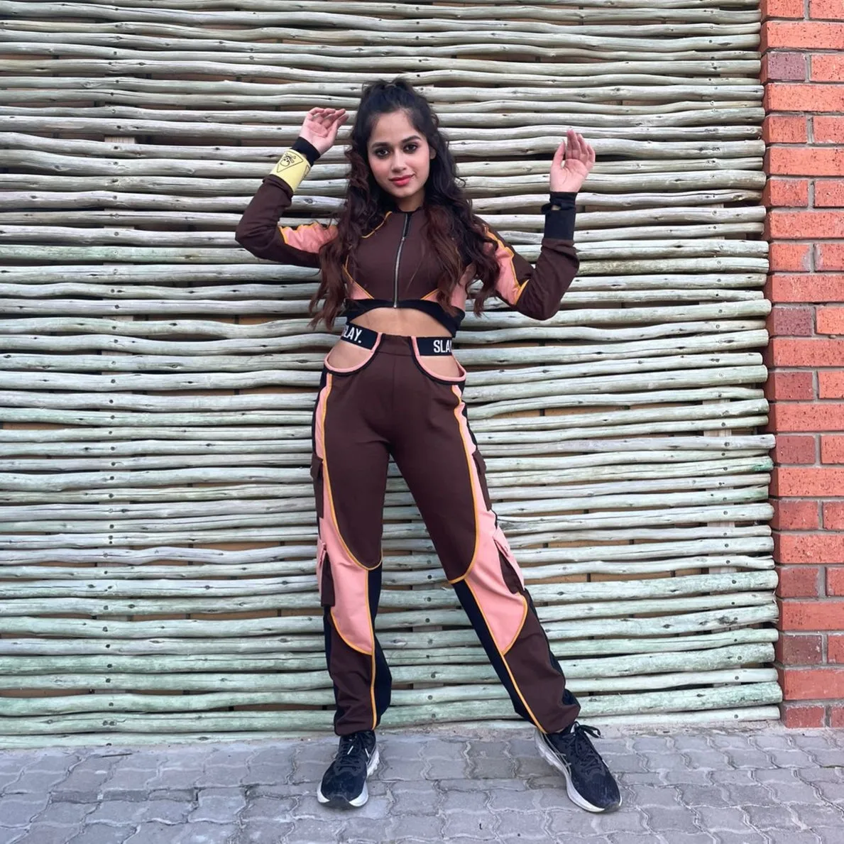 SLAY. Women's Brown Colorblock Crop Jacket Activewear Streetwear
