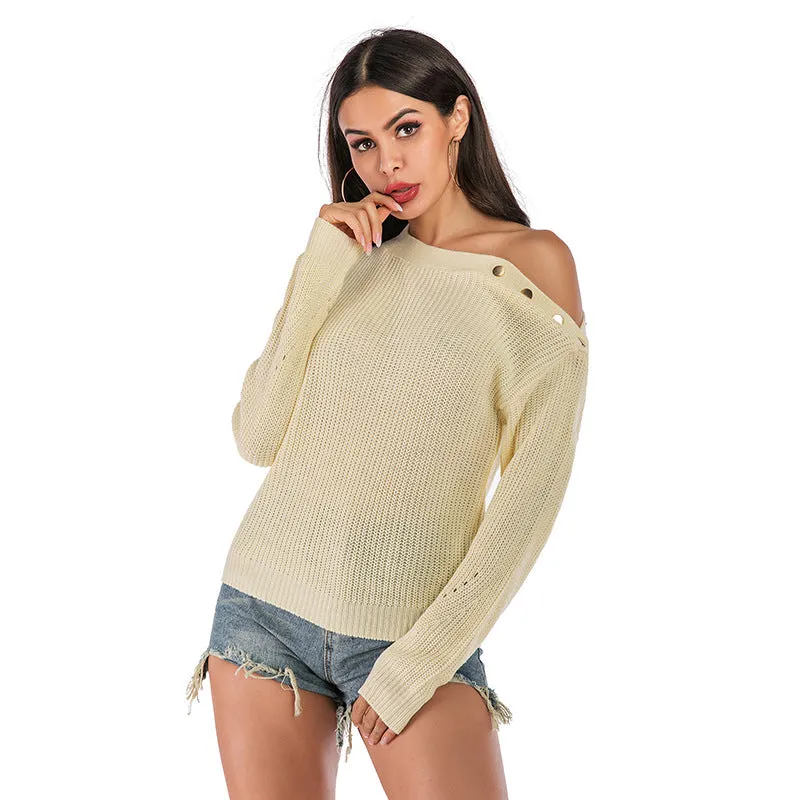 Solid Color Button Sweater