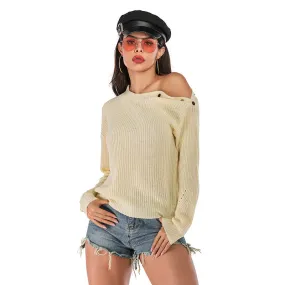 Solid Color Button Sweater