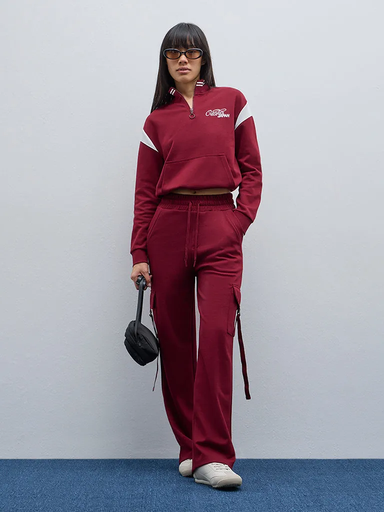 Studiofit Maroon Embroidered Sweatshirt
