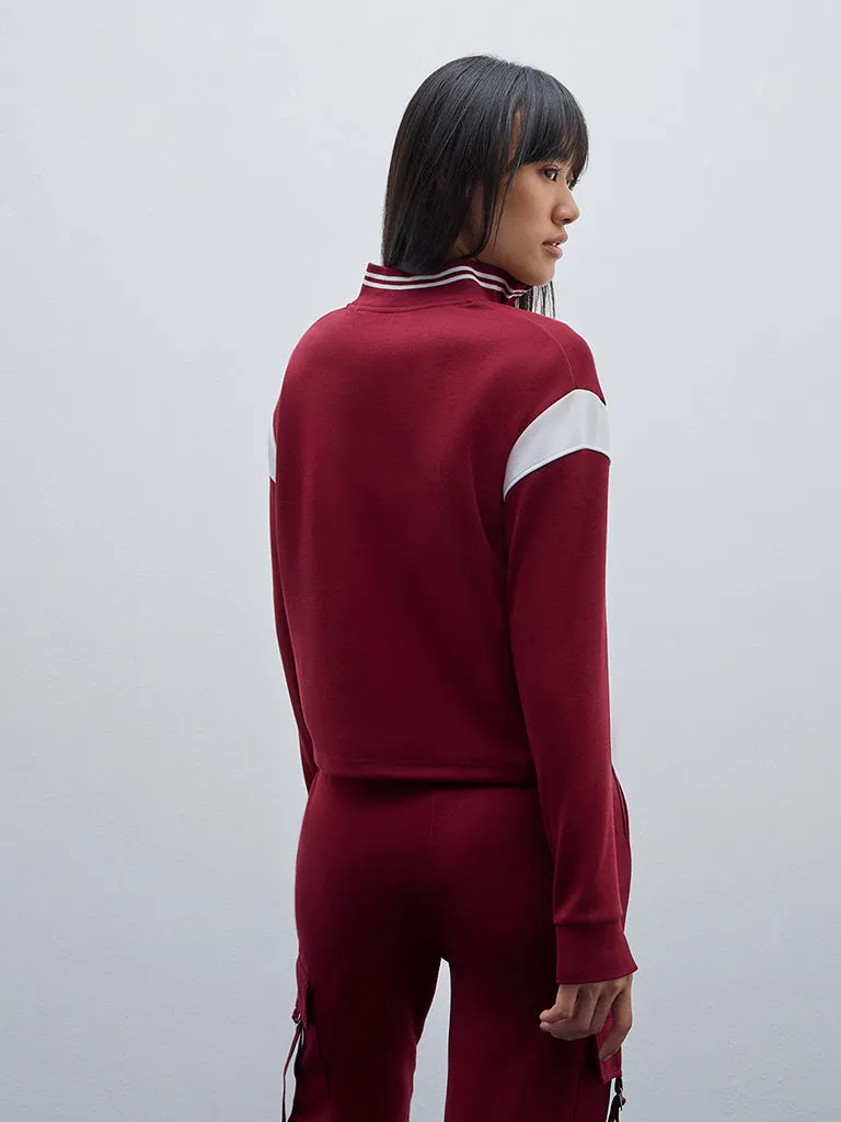 Studiofit Maroon Embroidered Sweatshirt