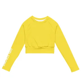 THE ESSENTIAL, SOFT AND STRETCHY,  LONG SLEEVE FITTED CROP TOP BRIGHT YELLOW