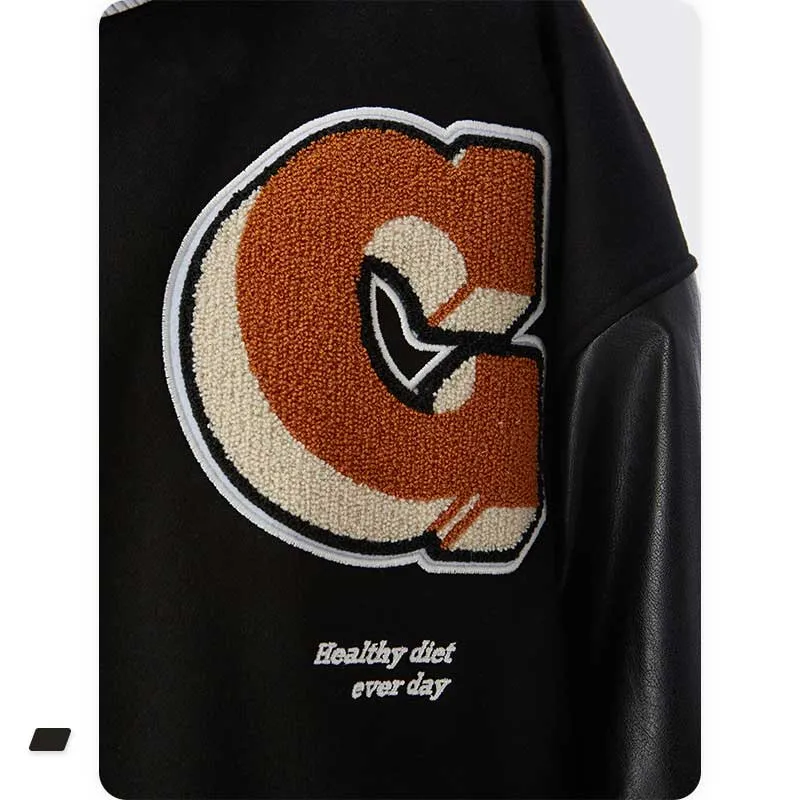Varsity Bomber Jacket Autumn and Winter Baseball Uniform Towel Embroidery Velvet Thick Jacket Jacket for Men