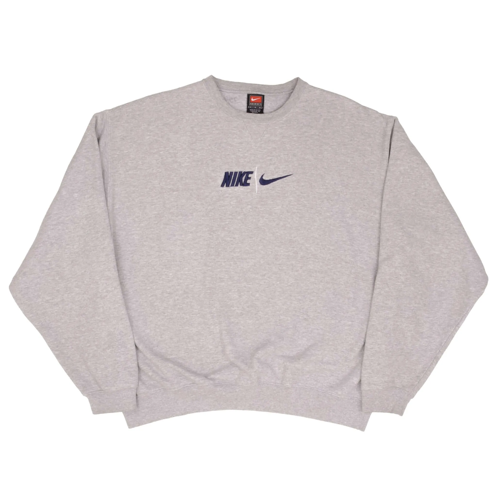 VINTAGE NIKE SPELLOUT SWOOSH GREY SWEATSHIRT 1990S SIZE LARGE