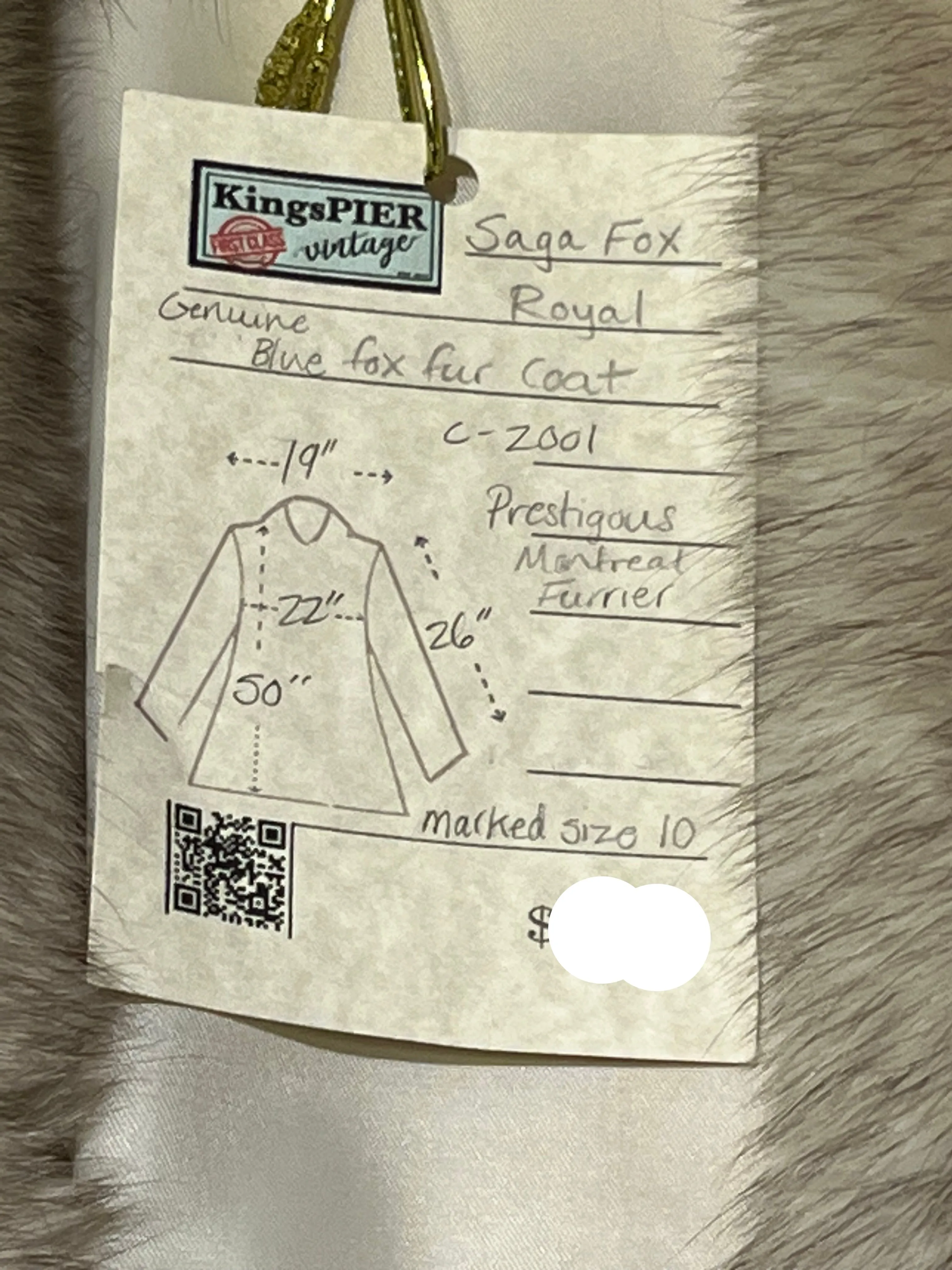 Vintage Saga Fox Royal Genuine Blue Fox Fur Coat, Size 10