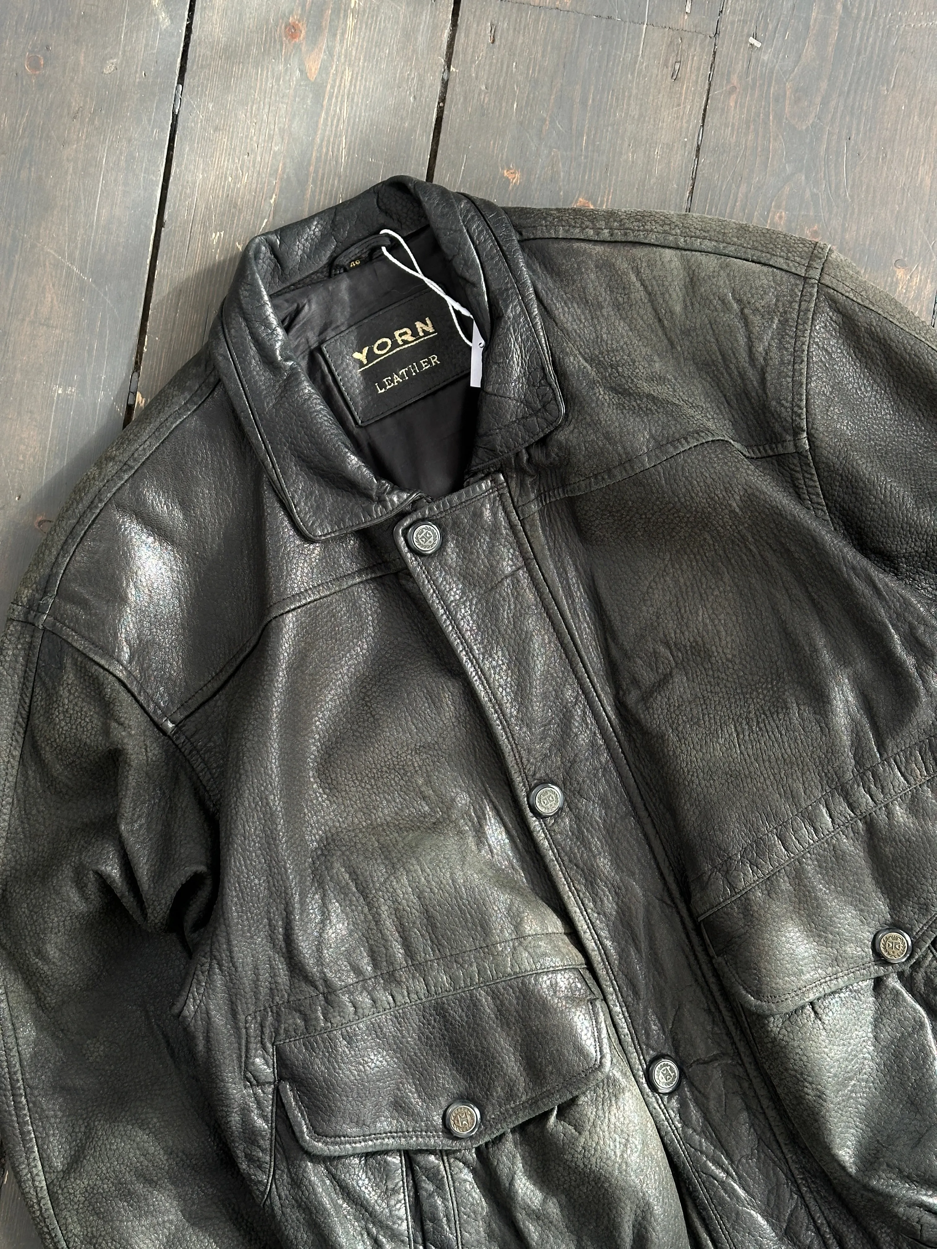 Vintage Textured Leather Bomber Jacket - M/L