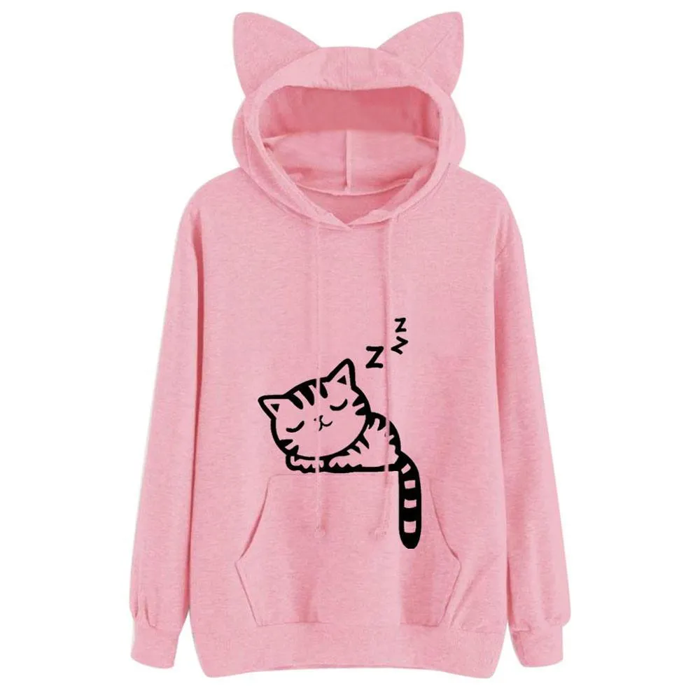 Women Cat Print Hoodie