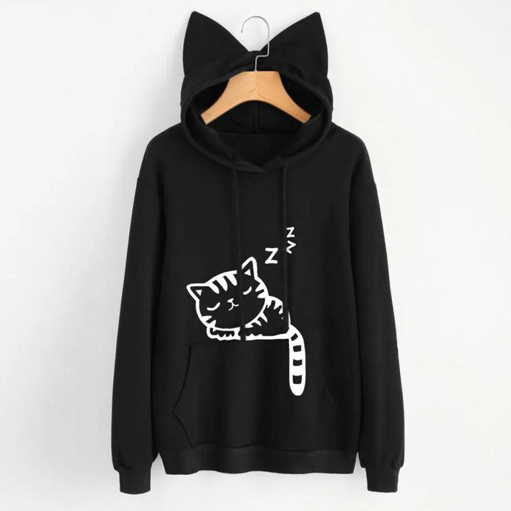 Women Cat Print Hoodie