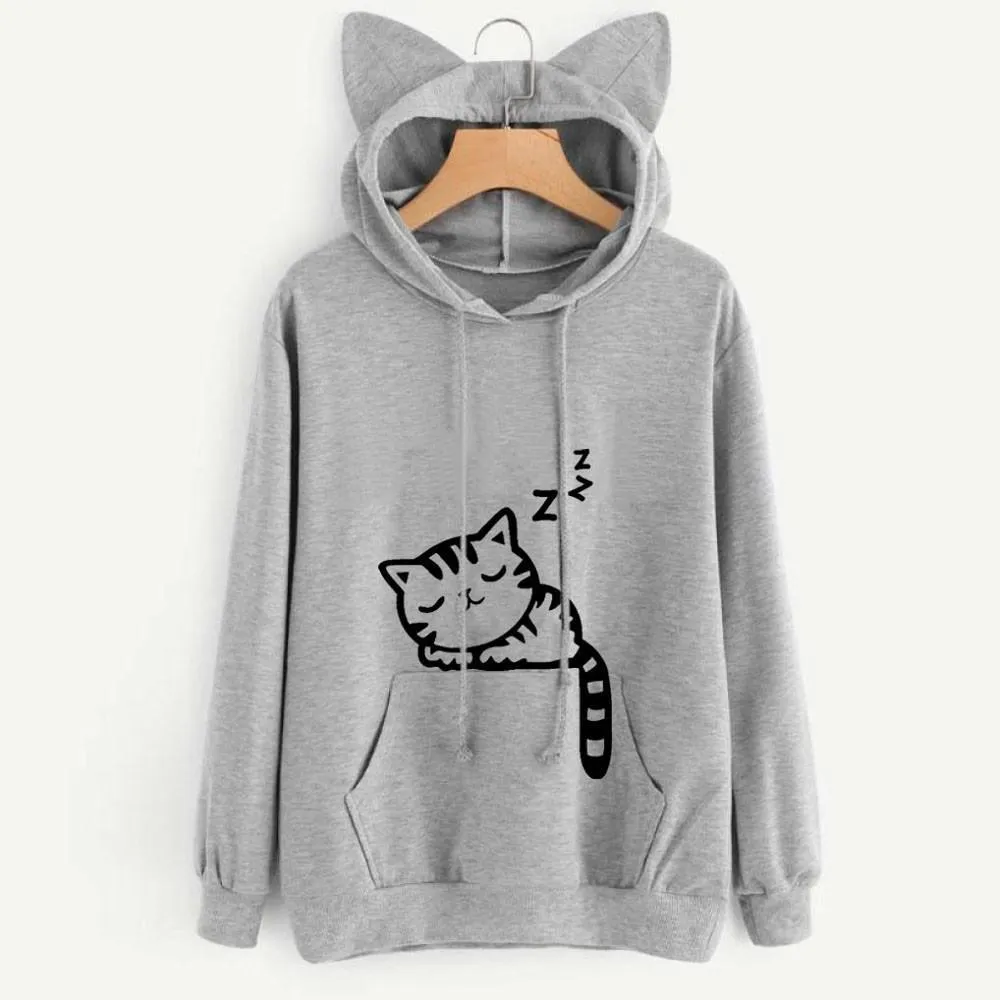 Women Cat Print Hoodie