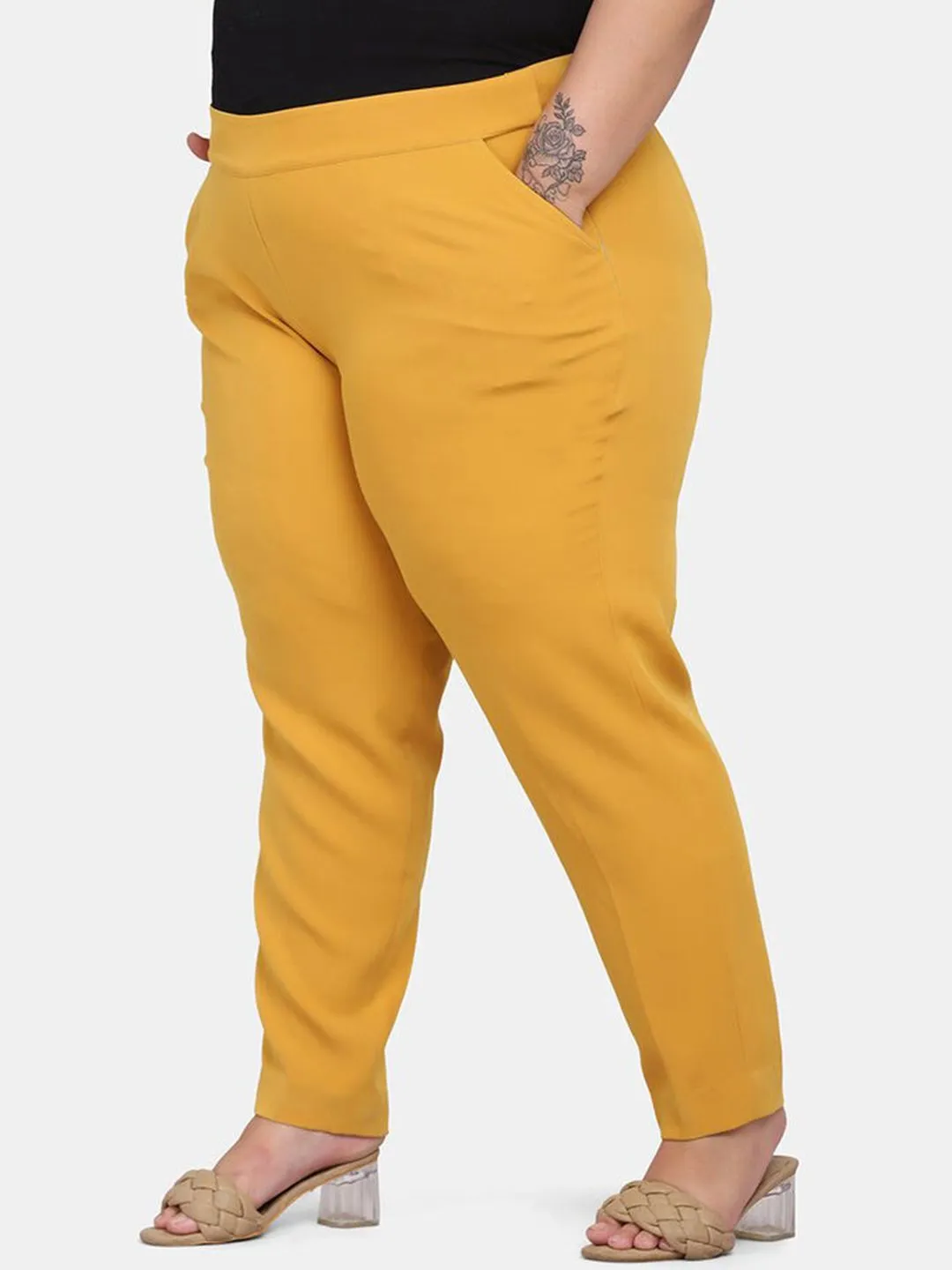 Women's Slim Fit Stretch Trouser - Mustard Yellow